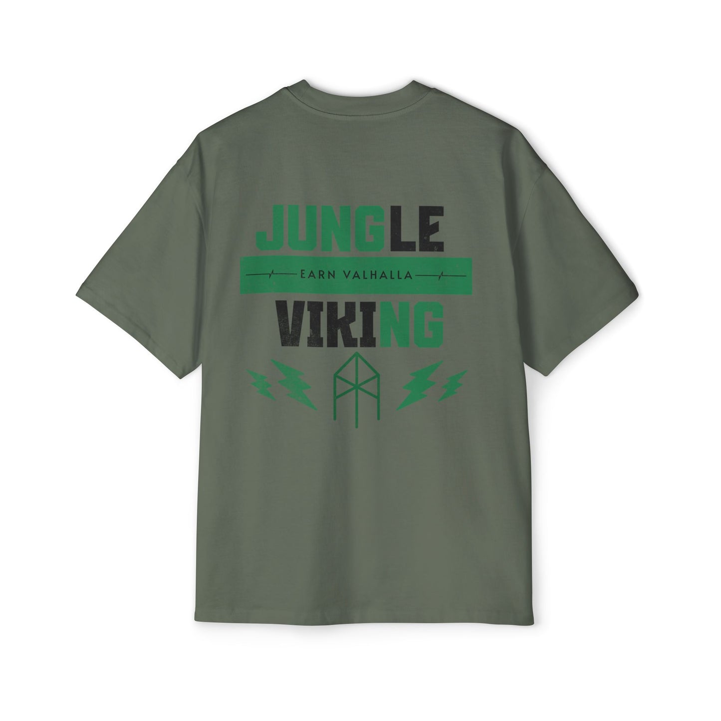 Jungle Viking Oversized Tee - Green logo and lighting bolts